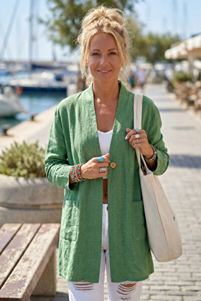 Chiccy Zeleni kimono ovratnik, 3/4 rukav, kopčanje, dvostruka Sa džepovima le...