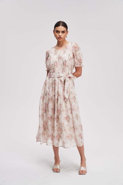 Livia Half-sleeve floral midi dress