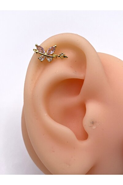 kurukafagift Pembe Kelebek Ataçlı Model Çelik Piercing Helix Tragus Lob Kıkırdak