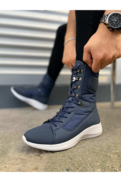 pabucmarketi Navy Blue Lace-Up Men's Shoes Combat Boots