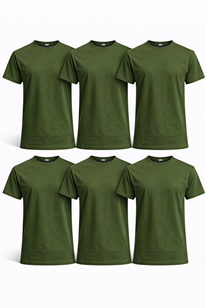 OEM Set 6 Tricouri Kaki Bărbați 100% Bumbac, Tricouri Simple Basic Uni, Mânec...