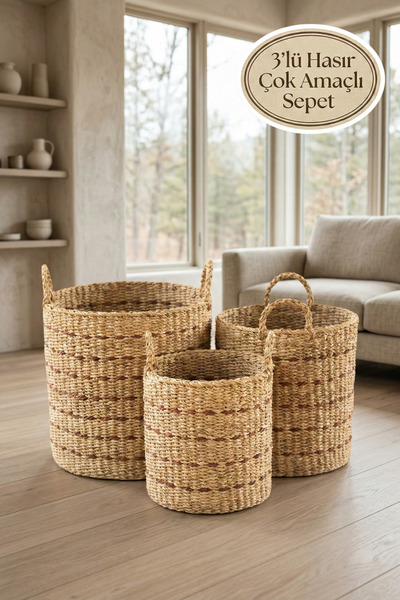 Morlay Terra 3-комплект автентичних плетених кошиків з ручками, багатофункціо...