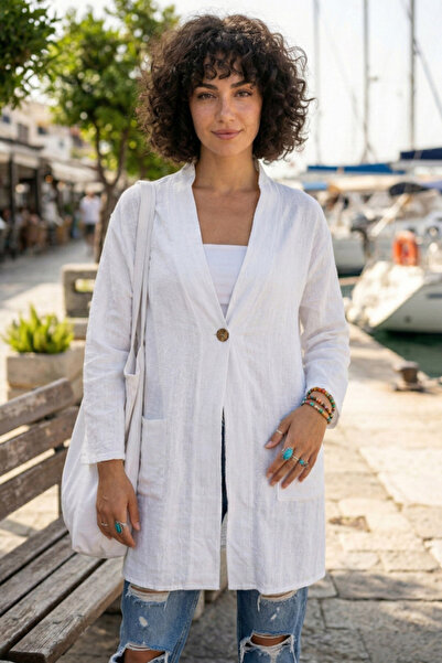 Chiccy Bela kimono kragna, 3/4 rukav, kopčanje, dvostruka Sa džepovima ležern...