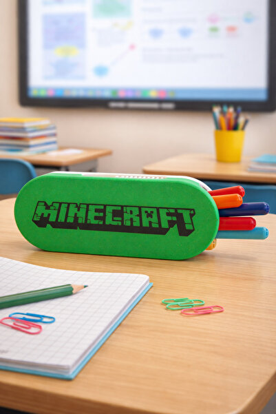 Mey3DDesign Kalem Kutusu Minecraft Baskılı Yeşil, Çocuğunuz Buna Bayılacak!