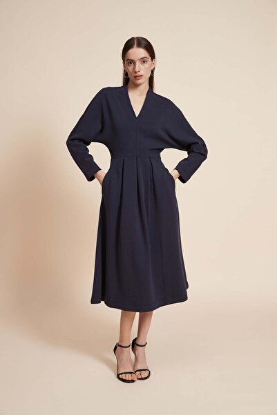 Yola Plain long-sleeve midi dress