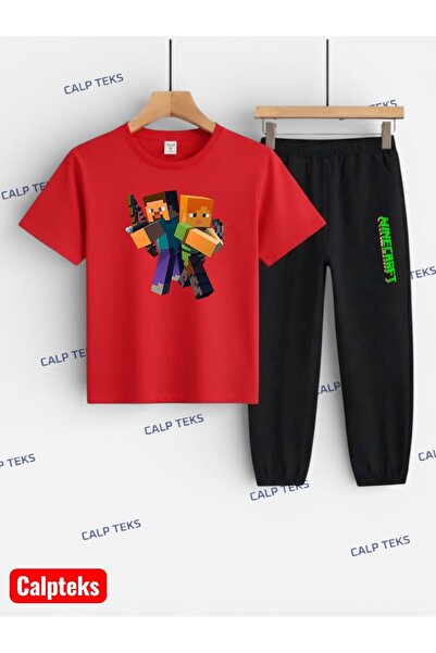 CALP TEKS Double Green Printed Top and Bottom Children's Set (T-Shirt with Po...