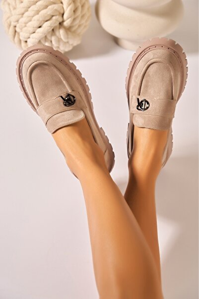 Joana Loafers cu platformă din piele întoarsă vegană kaki pentru femei, 37