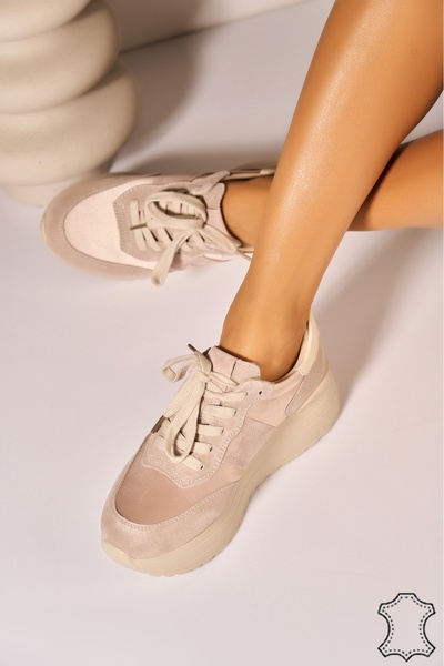 Joana Sneakerși Fyrra bej din piele piele întoarsă - 36