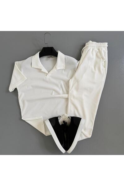 WENMİNG Men's Corded Fabric Ottoman Fabric Polo Collar T-Shirt Pants Bottom T...