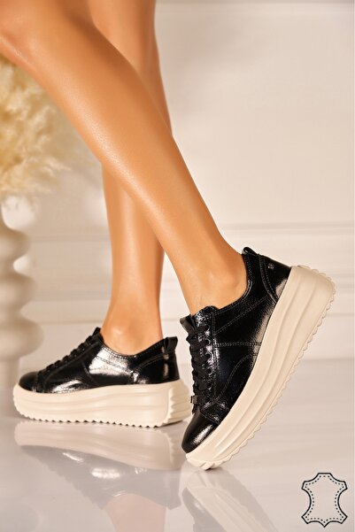 Joana Μαύρα λουστρίνι Δερμάτινο Αθλητικό παπούτσι Kerri2