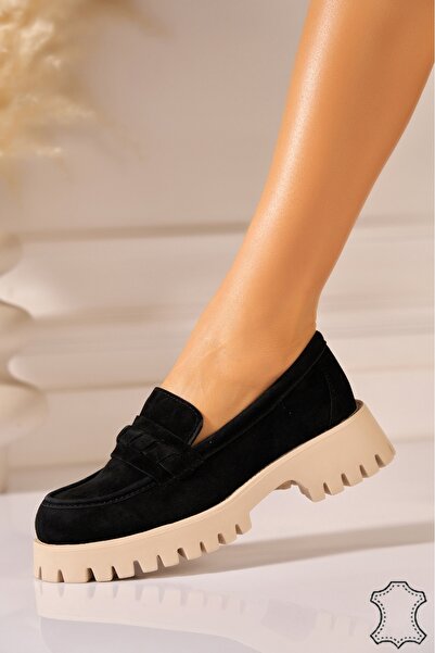 Joana Γυναικεία Μαύρα Δερμάτινο Μοκασίνια από Σουέτ 36