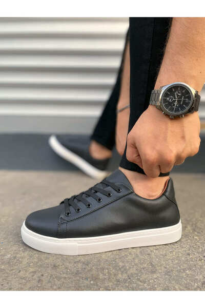 pabucmarketi Black (White Sole) Lace-Up Men's Shoes Sneakers