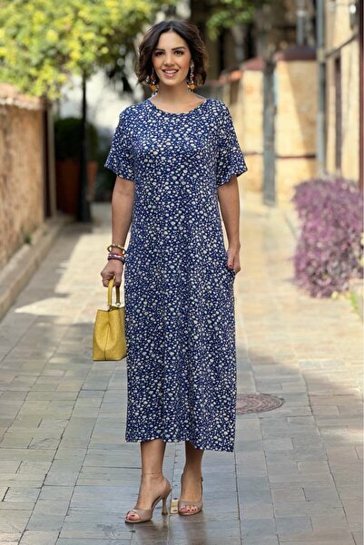 Nevin Kaya Moda Rochie Blue Crispy imprimeu floral bumbac moale - P1