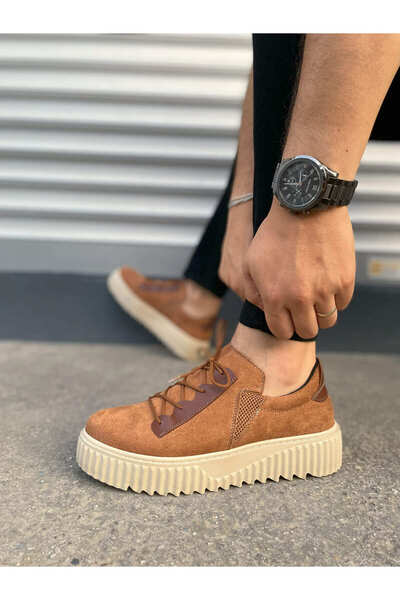 pabucmarketi Taba Suede (Cream Sole) Men's Casual Shoes with Lace Detail