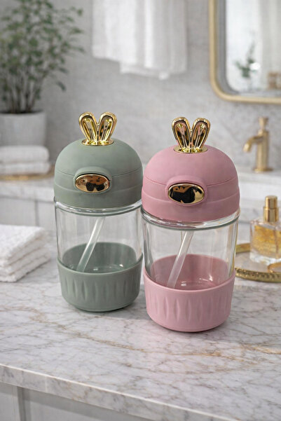 BMHOUSE Tavşan Kulaklı Pipetli Cam Matara Çocuk Suluk Cam Su Şişesi Okul Spor...