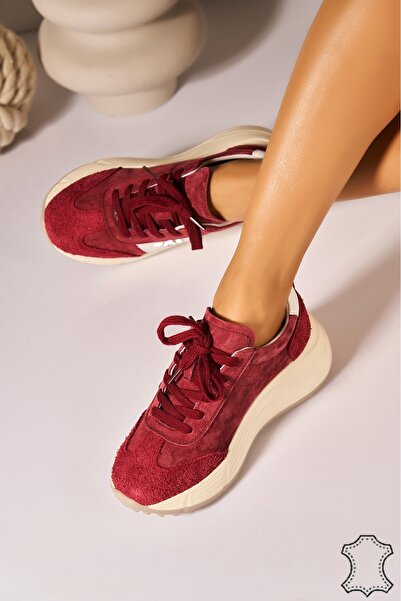 Joana Burgundy Suede Leather Sneakers