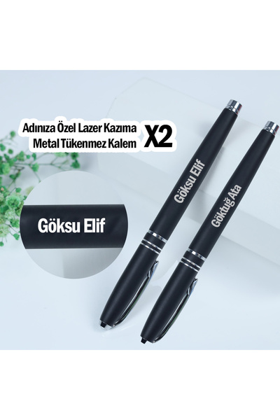 CraftNeova 2'li İsme Özel Lazer İşlemeli Metal Prestij Tükenmez Kalem