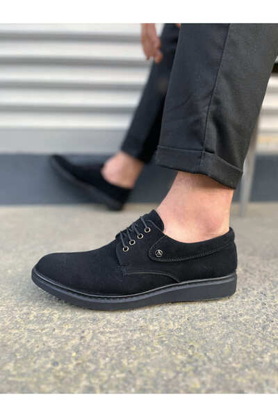 pabucmarketi Black Suede Lace-Up Men's Classic Shoes