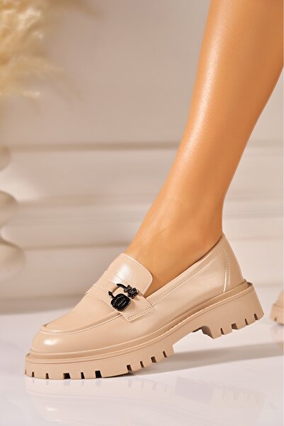 Joana Women's Beige Vegan Leather Platform Loafers