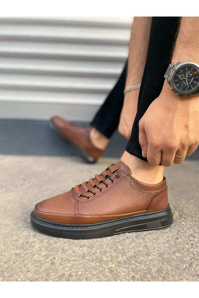 pabucmarketi Tan (Black Sole) Men's Casual Shoes with Rubber Laces