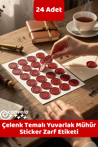 İstisna Çelenk Temalı Kırmızı Renk Yuvarlak Mühür Sticker Ürün Ambalaj Paket ...