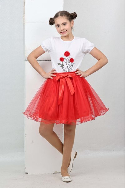 SEVİL GÖSTERİ & OKUL KIYAFETLERİ 23 April Show Outfit Girls' Skirted T-Shirt Set
