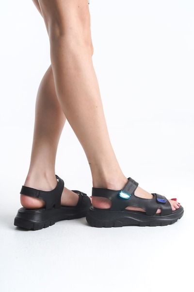pabucmarketi Black Velcro Orthopedic Women's Flat Shoes Sandals