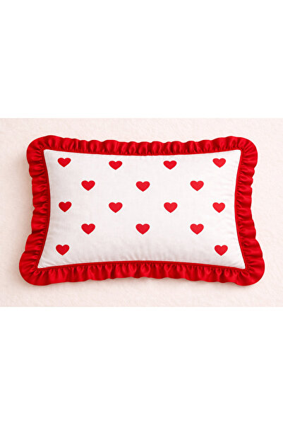 SADEN HOME Firfirli Red Heart Patterned Yasrik Kilifi 50X70 cm
