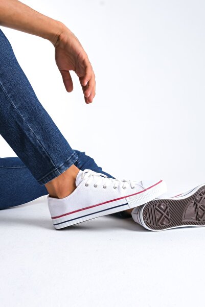 pabucmarketi White Linen Lace-Up Men's Sneakers
