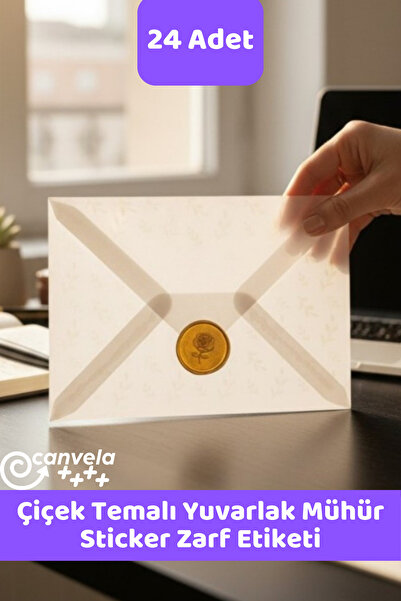 İstisna Çiçek Temalı Gold Renk Yuvarlak Mühür Sticker Ürün Ambalaj Paket Düğü...