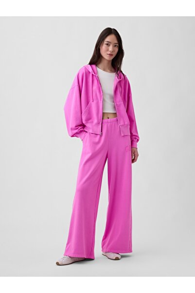GAP Kadın Pembe Logo Fransız Havlu Kumaş Wide-Leg Jogger Eşofman Altı