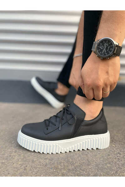 pabucmarketi Black (White Sole) Men's Casual Shoes with Lace Detail