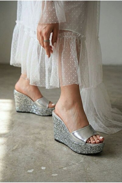 Modanizm Iced Gümüş Dolgu Topuklu Terlik