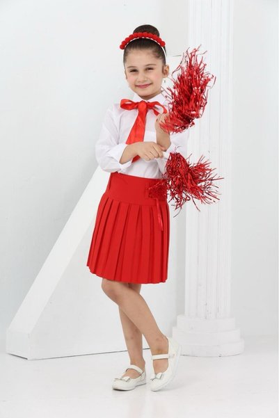 SEVİL GÖSTERİ & OKUL KIYAFETLERİ 23 April Show Outfit Girls' Skirted T-Shirt Set