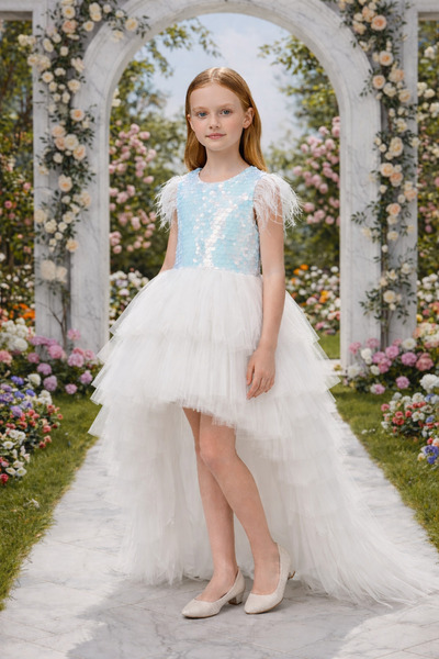 Lindissima Isıltılı Payetli Kuyruklu Kız Çoçuk Abiye Elbise, Doğum günü, Özel...