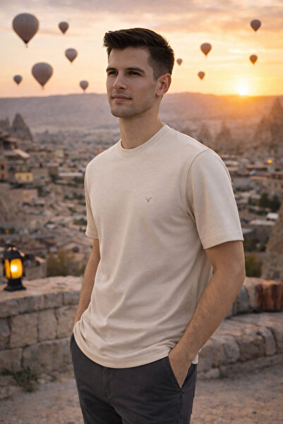 Maccali Muška majica trend okrugla kragna Osnovni bež boje