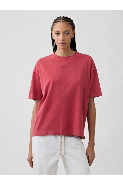 GAP Kadın Kırmızı Organik Pamuk VintageSoft Athletic Logo Tunik T-Shirt