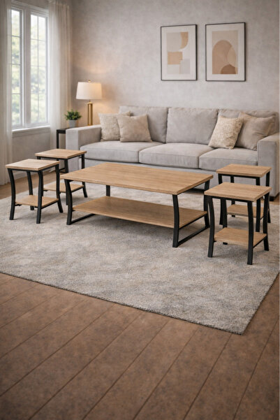MARIA HOMES Wood 1+4 Coffee Table Set – Elegant Wood Design with 1 Large and ...