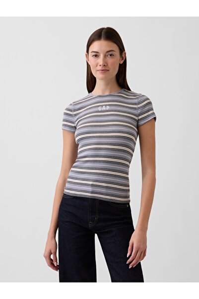 GAP Kadın Mavi Modern Fitilli Logo T-Shirt