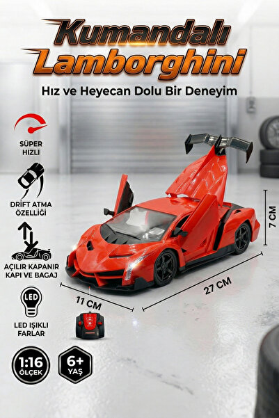 craftivio Uzaktan Kumandalı Işıklı Spor Araba - 1:16 Büyük Boy Açılır Kapı ve...