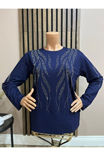 AKMAVİ Women's Middle Age and Above Lale Patterned Stretch Fabric Stoned Moth...