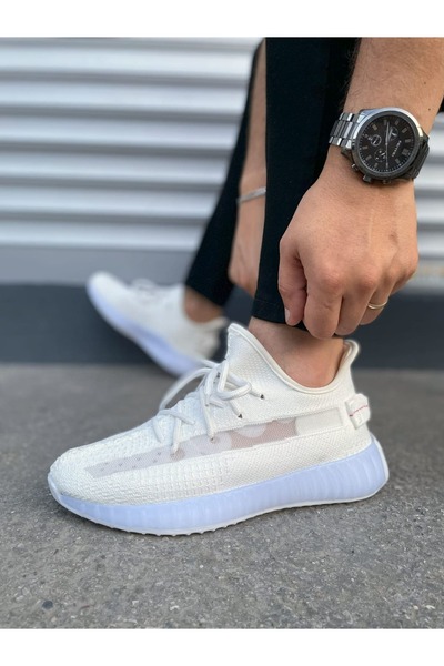pabucmarketi White Lace Detailed Knitwear Men's Sports Shoes