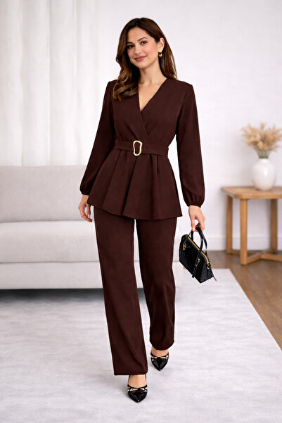 Kureyzibies Women's Double-Breasted Collar Shoulder Pads Padded Shoulders Bel...