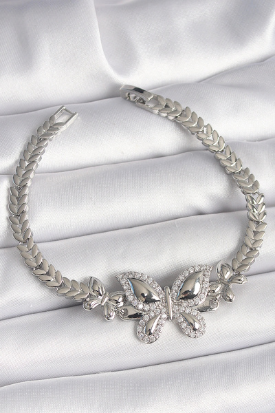 Clariss Brass Silver Color Zircon Stone Butterfly Model Women's Bracelet