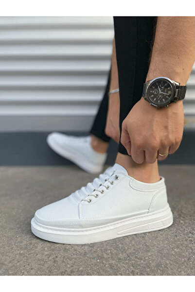 pabucmarketi White Rubber Laced Men's Casual Shoes