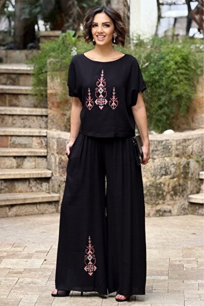 Nevin Kaya Moda Black Ethnic Embroidered Amore Double Set