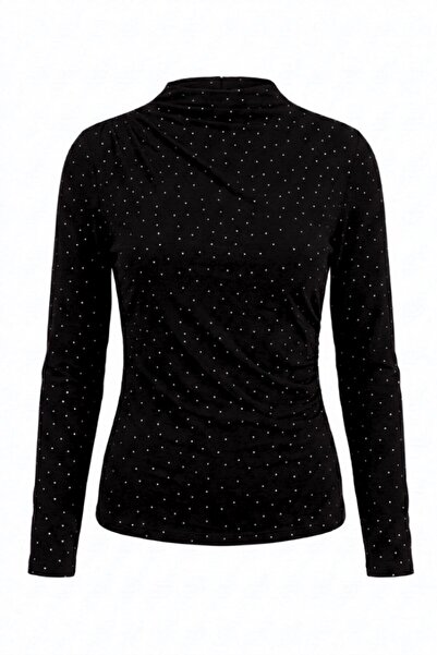 Potenza Women's Blouse Stoned Draped Long Sleeve Sandy Fabric Short Stylish B...