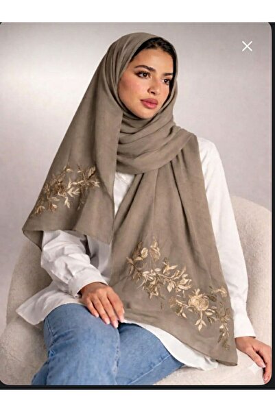 Veil Designer Two-layered shawl with embroidery on both ends, featuring roses...