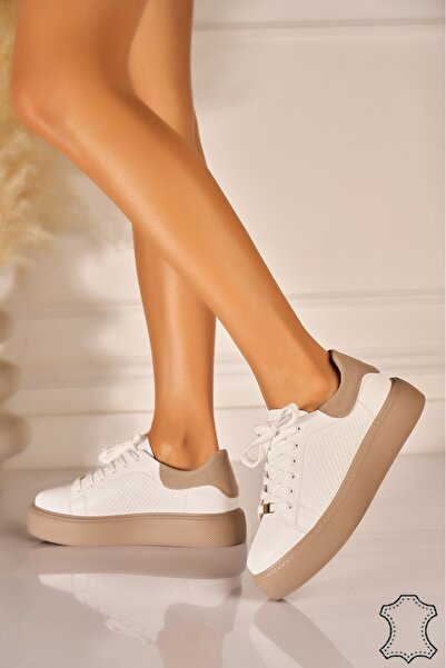 Joana Γυναικεία λευκά Αθλητικό παπούτσι από γνήσιο Σουέτ 4cm 37