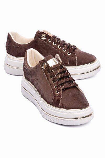 Mubiano حذاء رياضي نسائي حذاء رياضي مخمل منقوش ذو نعل سميك وتفاصيل ذهبية بالل...